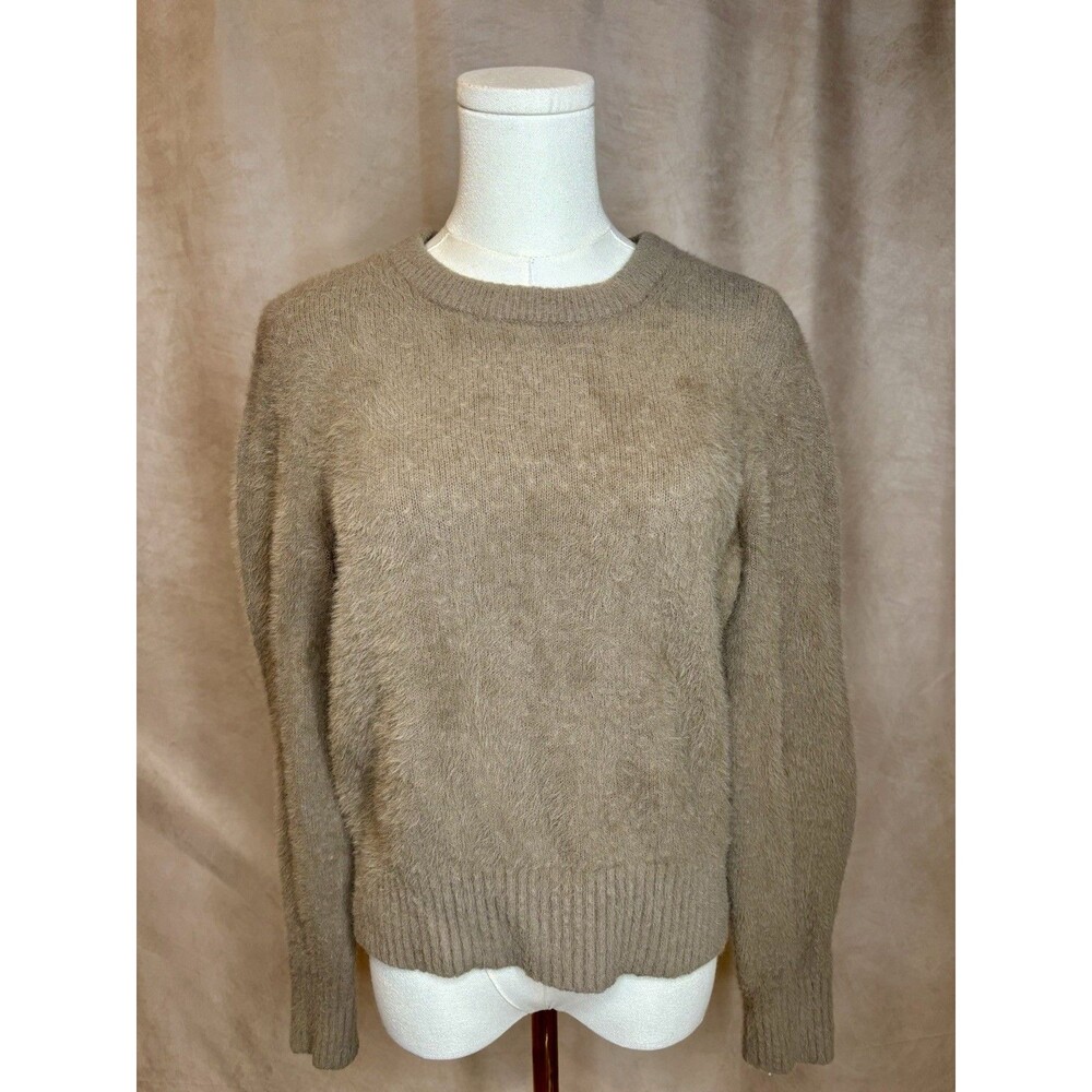 Old Navy Fuzzy Taupe Sweater Womens Large Soft Crew Neck Cozy Knit